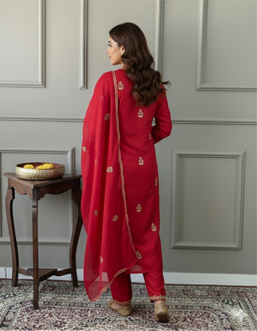 Woman Pink Silk  cottan Blend Embroidered Kurta Set with Dupatta