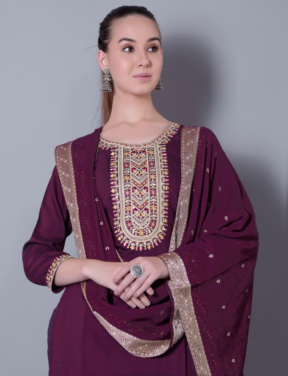 Woman  Embroidered Fully Stitched  Kurta & Dupatta Set