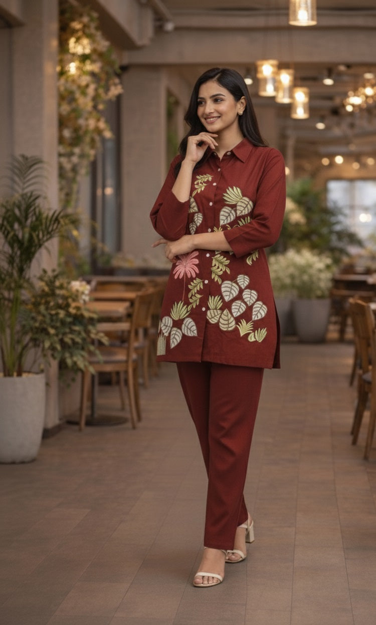 Women's  Embroidery Multi Thread Work Co-ord Set