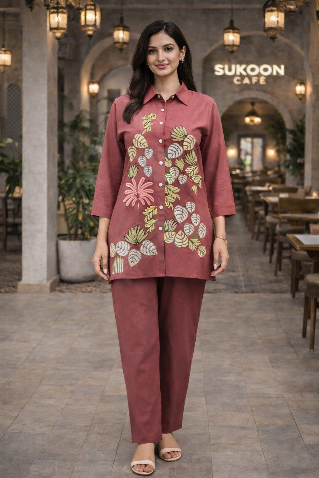 Women Embroidery Multi Thread Work Co-ord Set