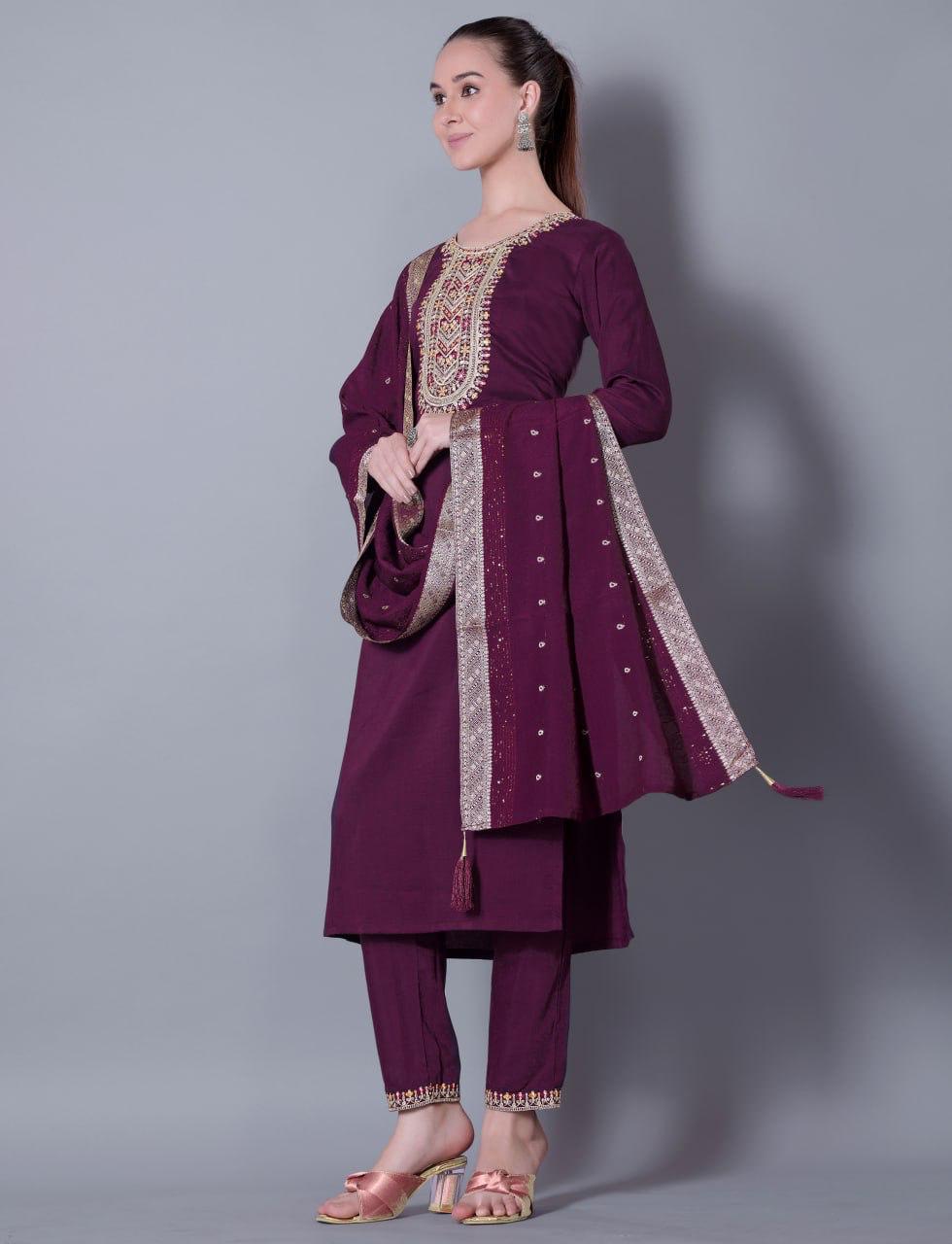 Woman  Embroidered Fully Stitched  Kurta & Dupatta Set
