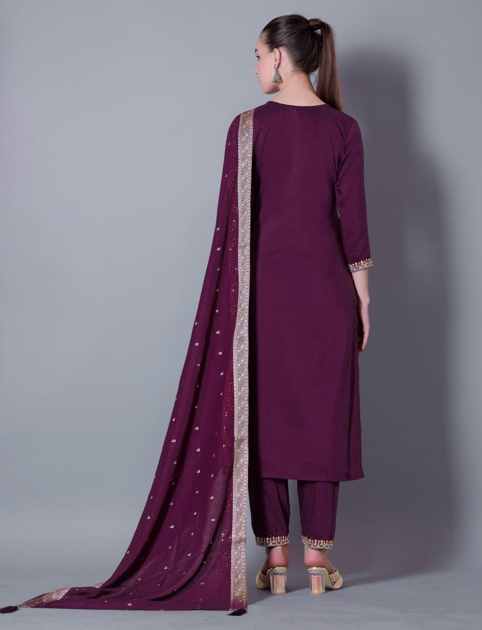 Woman  Embroidered Fully Stitched  Kurta & Dupatta Set