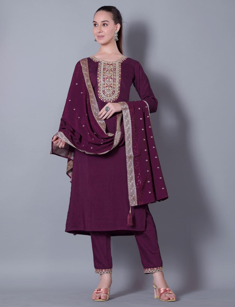 Woman  Embroidered Fully Stitched  Kurta & Dupatta Set