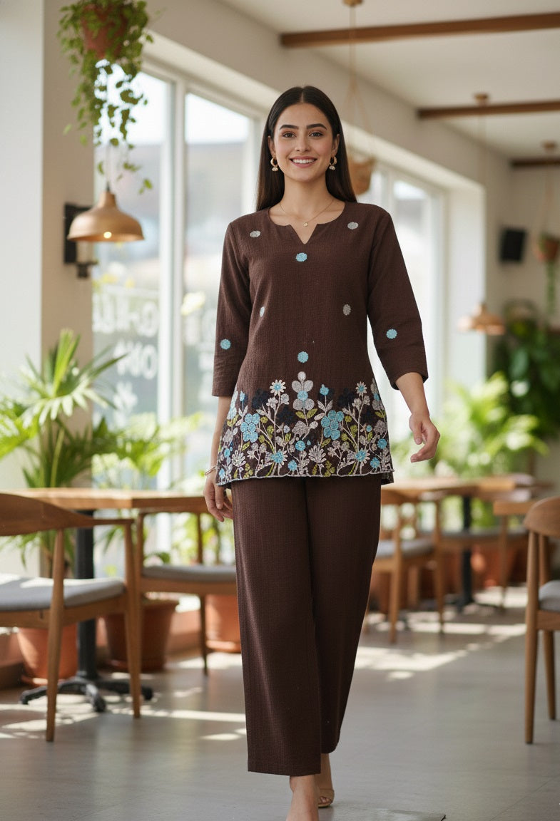 Woman Embroidery Multi Thread Work Co-ord Set