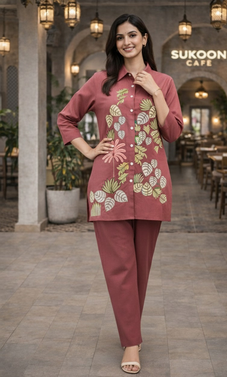 Women Embroidery Multi Thread Work Co-ord Set