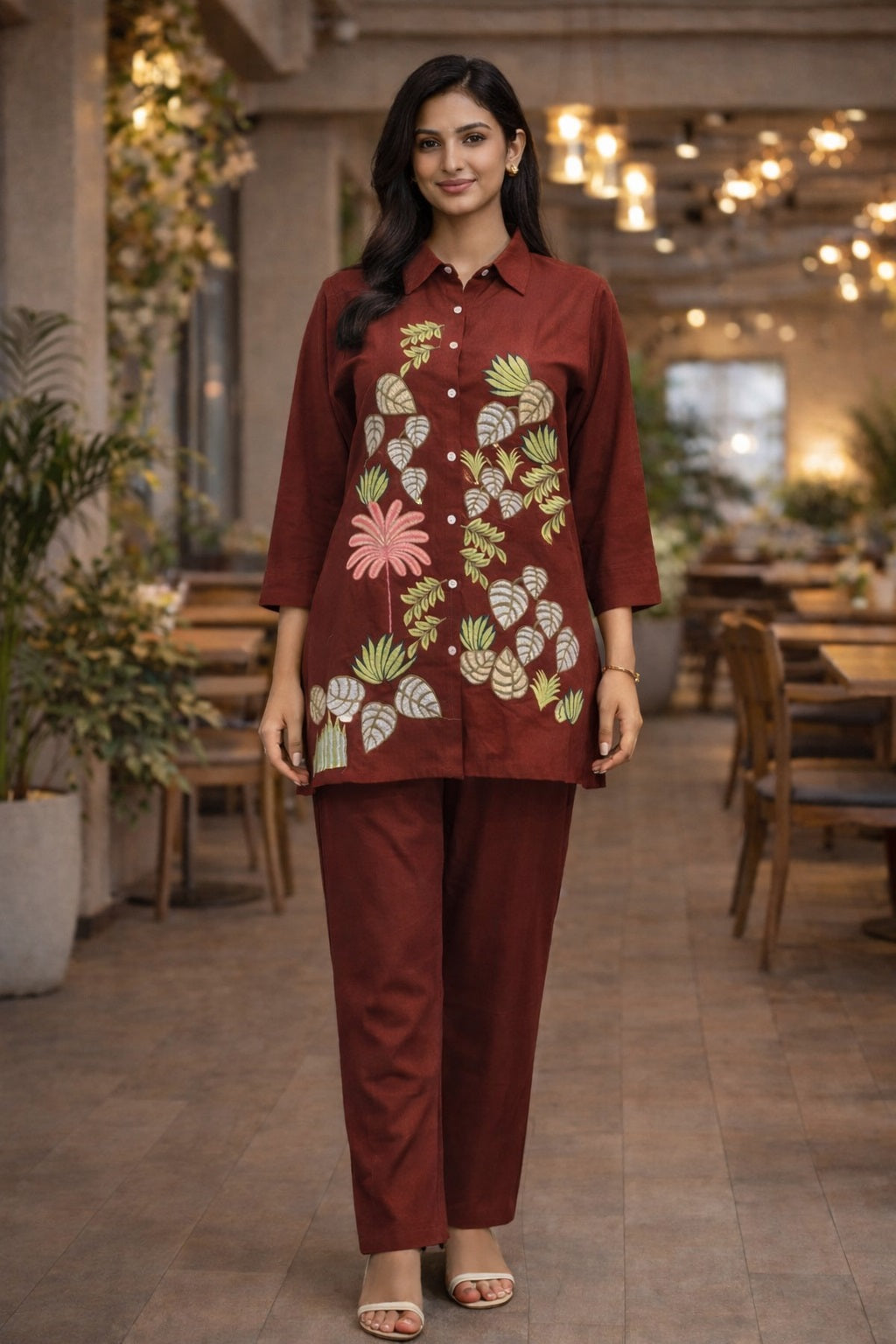 Women's  Embroidery Multi Thread Work Co-ord Set