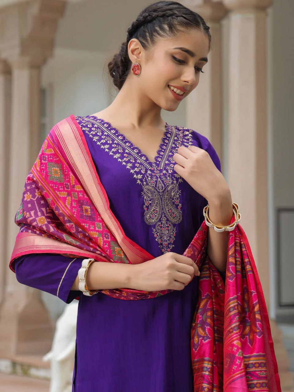 Purple Cotton Readymade Pakistani Suit