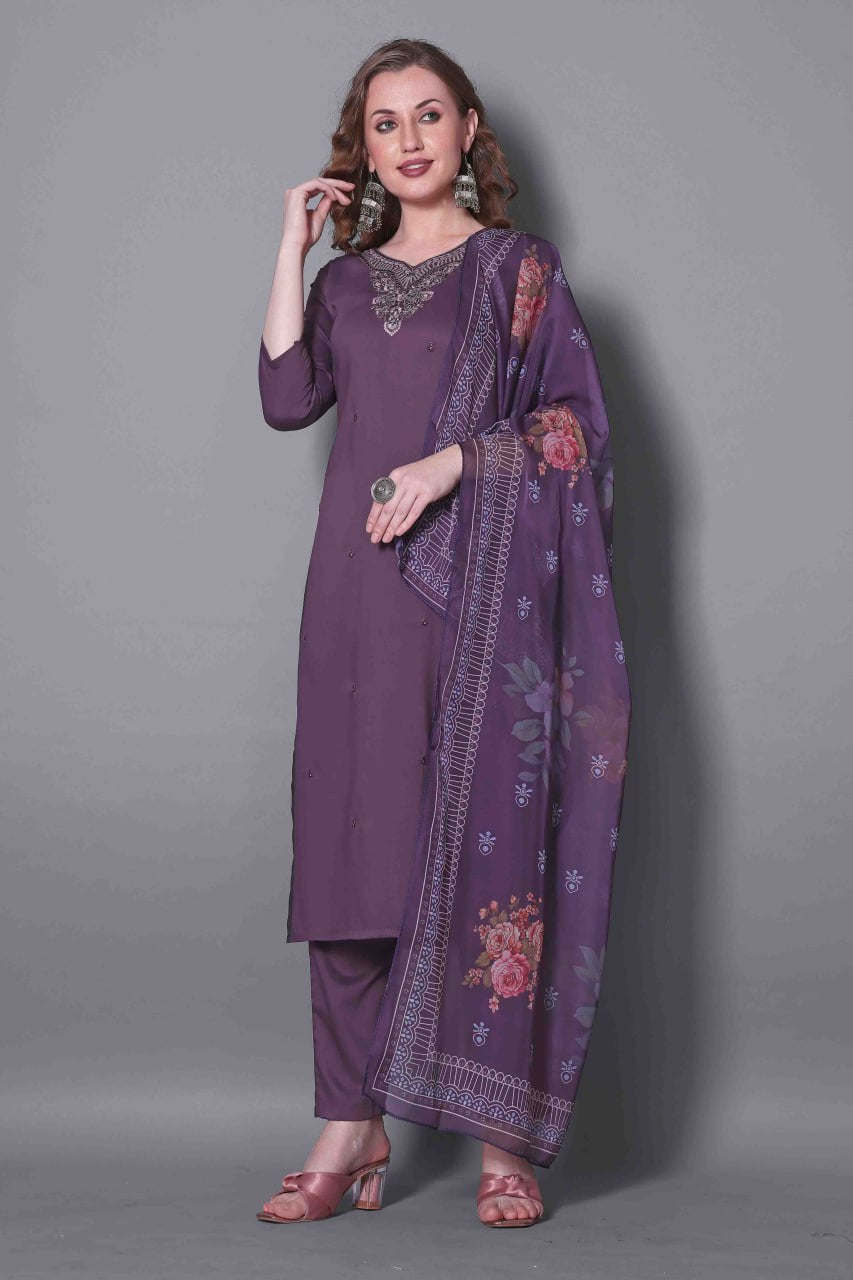 Woman Embroidered Work Silk Readymade Salwar Suit