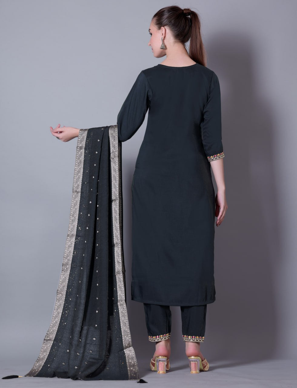 Woman Embroidered Fully Stitched Kurta, Pant and Dupatta Set