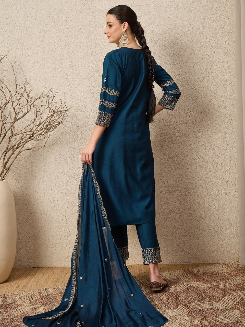 Women's Viscose Rayon Navy Blue Casual Wear Embroidery Work ..