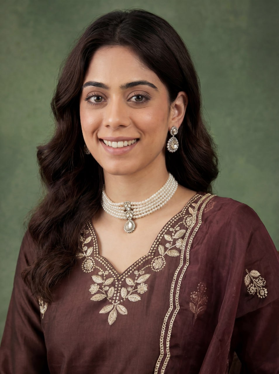 Elegant coffe Embroidered Ethnic Kurta Set