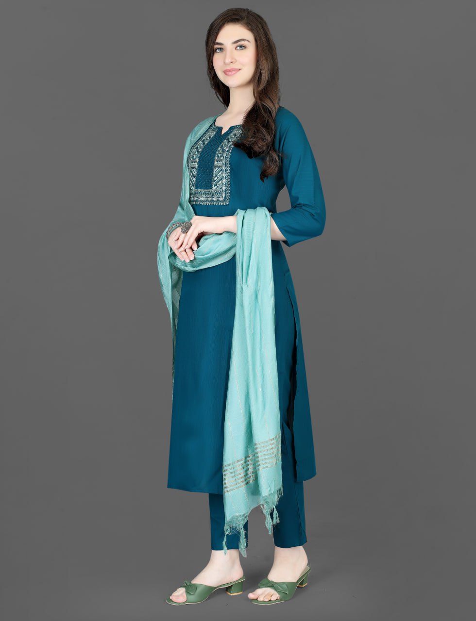 Teal Cotton Embroidered Trendy Salwar Kameez for Casual
