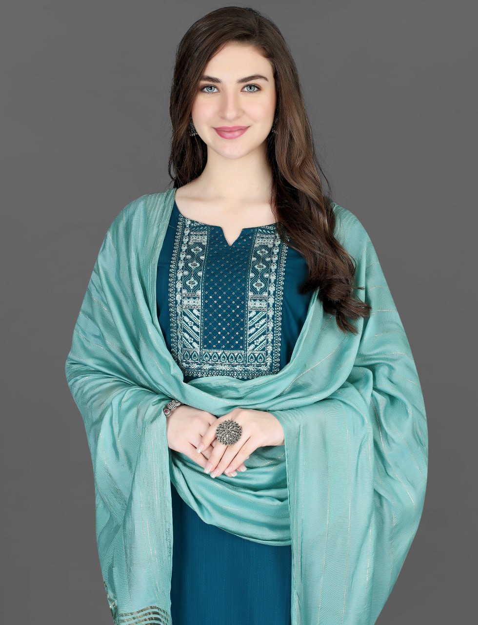 Teal Cotton Embroidered Trendy Salwar Kameez for Casual